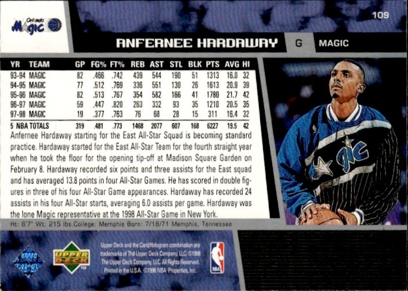 1998-99 Upper Deck Encore Basketball Game Dated #58 Anfernee Hardaway
