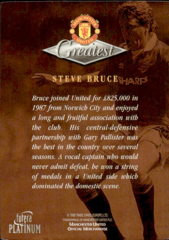 1998-99 Futera Platinum Manchester United Greatest Steve Bruce 22 CARAT GOLD EDGES /250