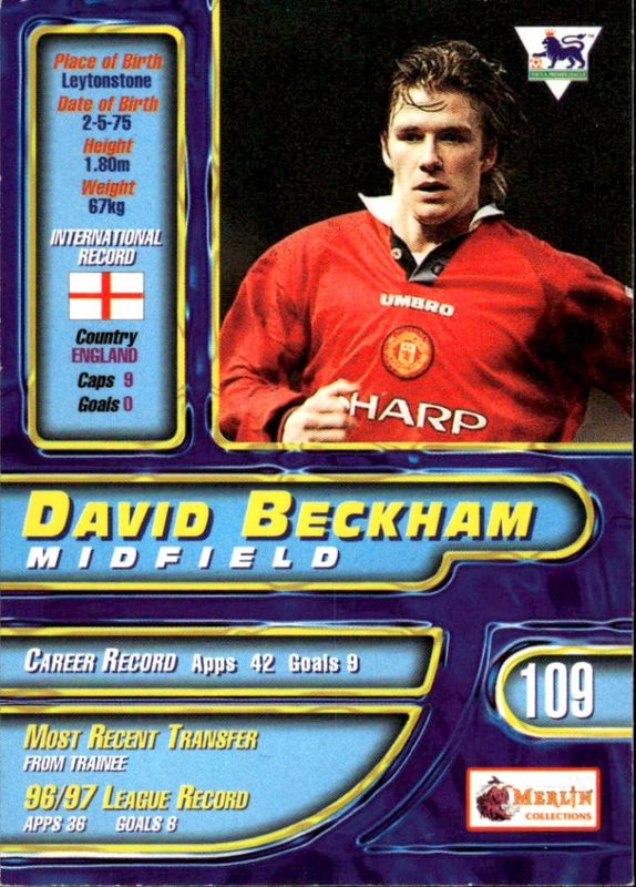 1997-98 Merlin Premier Gold David Beckham #109