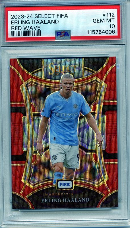 2023-24 ERLING HAALAND 107/149 PANINI SELECT FIFA MEZZANINE WAVE RED PSA 10