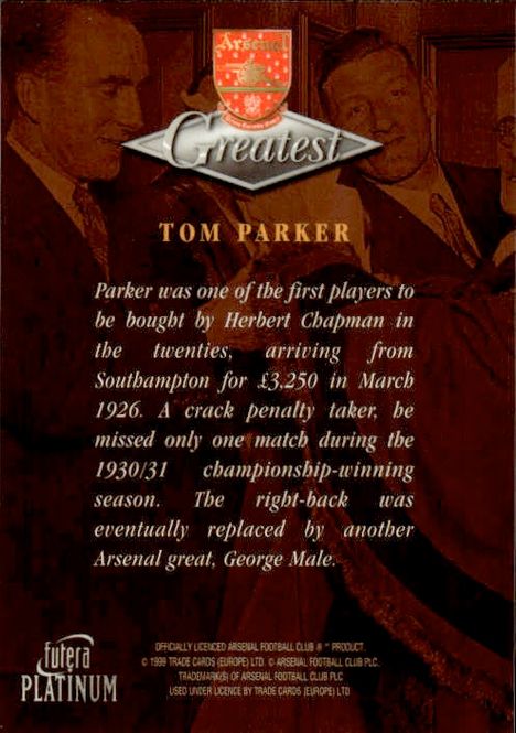 Hovedbilde 1999 Futera Platinum Arsenal Greatest Tom Parker