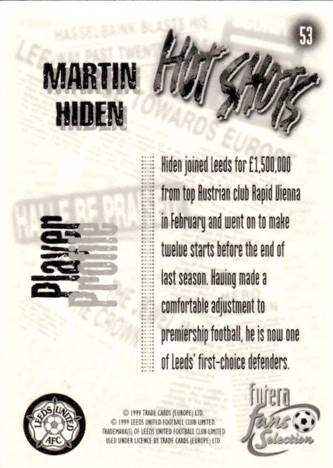 Main Image 1999 Futera Fans Selection Leeds United Hot Shots ...