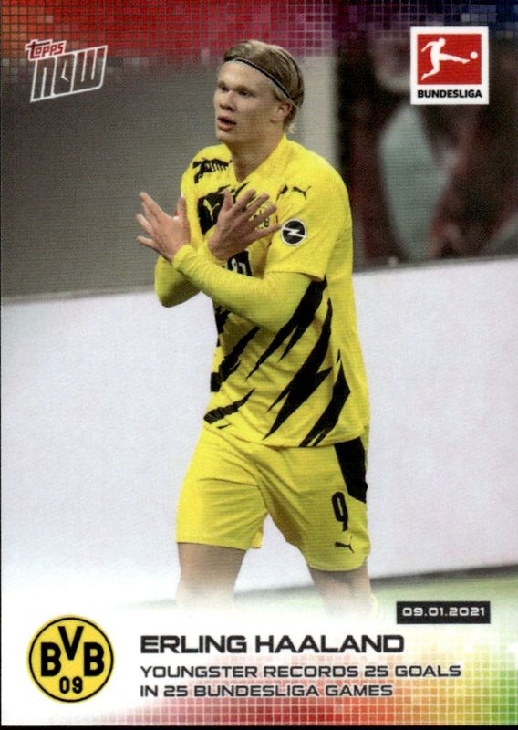 2021 Topps NOW Bundesliga Card #83 Erling Haaland Youngster Records 25 Goals BVB