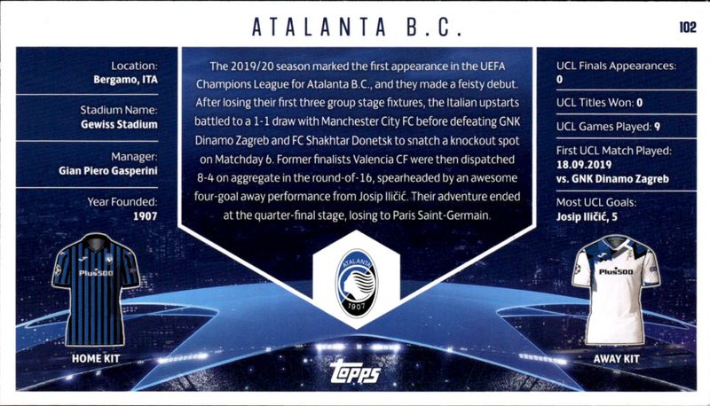 2020-21 Topps Best of the Best Supersize UEFA Champions League Atalanta BC #102