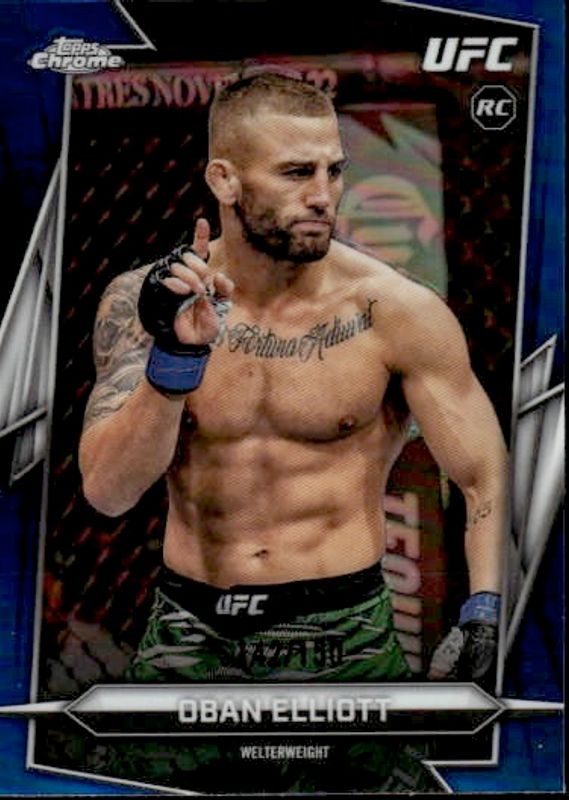 2026 Topps Chrome UFC RC Oban Elliott Blue Refractor SP #142/150 Rookie