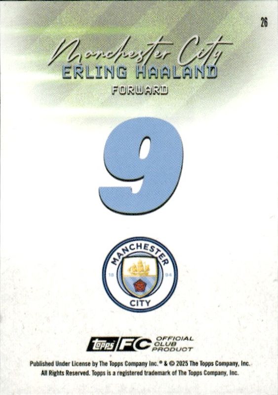 TOPPS FC  9 2025 MANCHESTER CITY ERLING  HAALAND #26