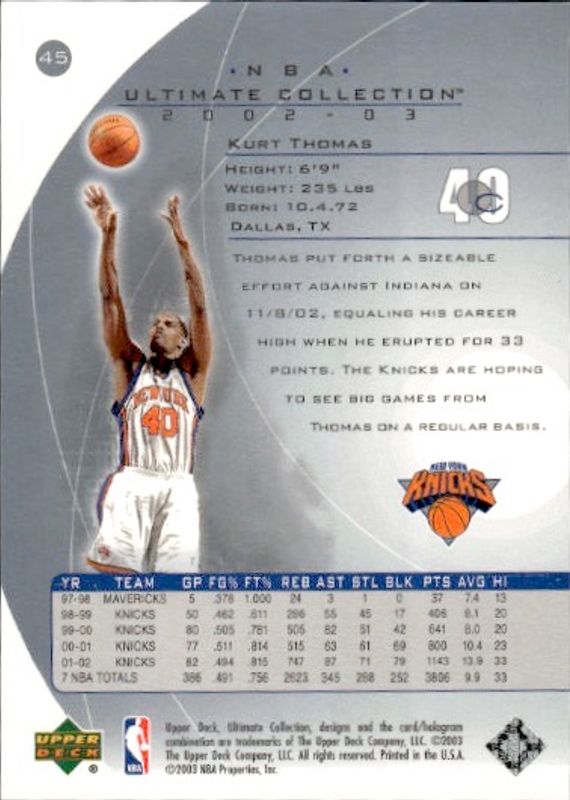 2002-03 Ultimate Collection #45 Kurt Thomas #524/750