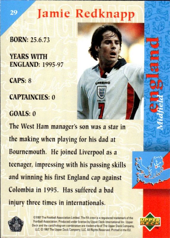 1997-98 Upper Deck England the squad Jamie Redknapp #29