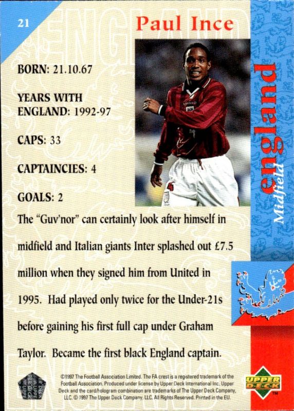 1997-98 Upper Deck England the squad Paul Ince #21