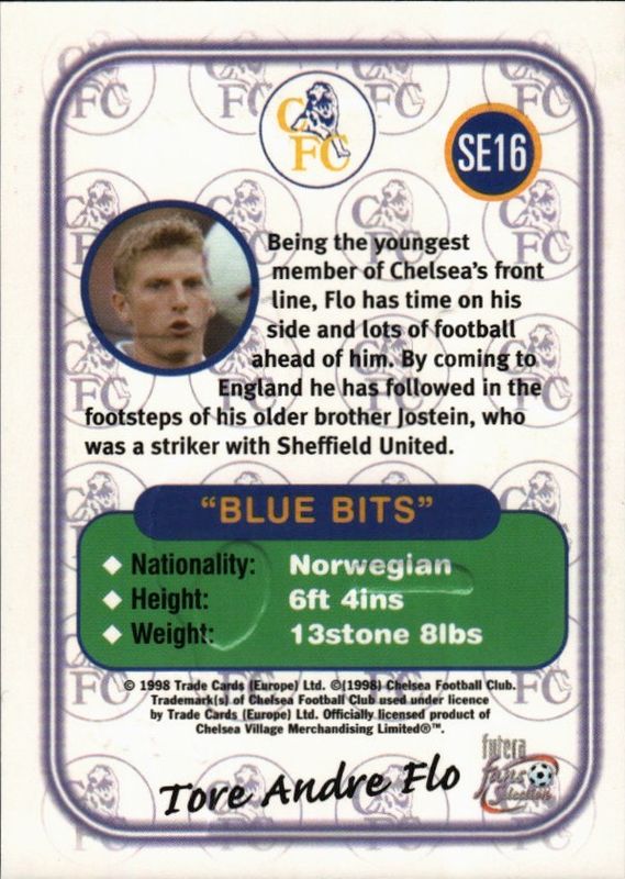 TORE ANDRE FLO 1998 Futera Chelsea PLAYERS EDITION EMBOSSED #SE16 /500