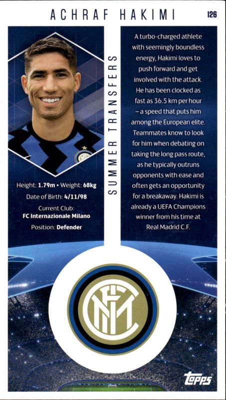 2020-21 TOPPS UEFA BEST OF THE BEST FOIL SUMMER TRANSFERS ACHRAF HAKIMI #126
