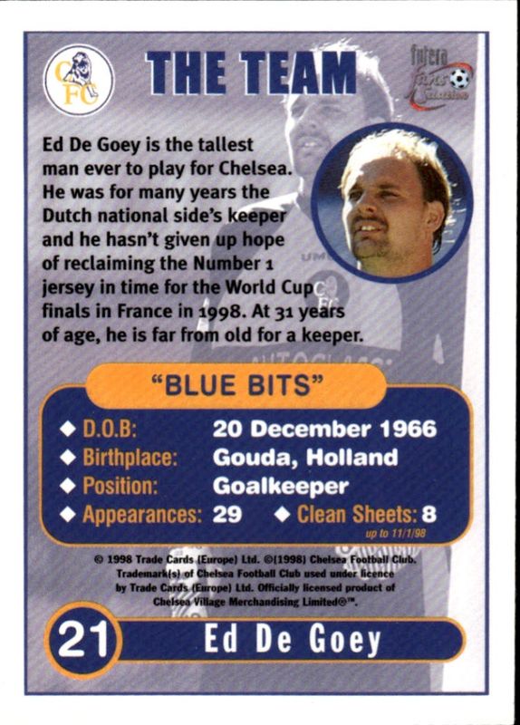 Futera Fans Selection 1999 Chelsea FC Trading Card #83 Ed De Goey