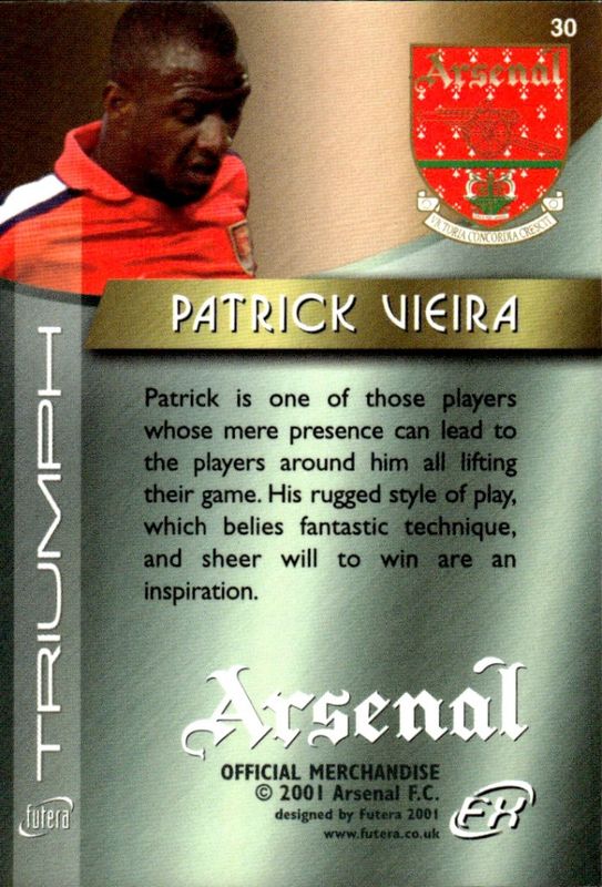 2001 Futera Arsenal FX Triumph Patrick Vieira #30