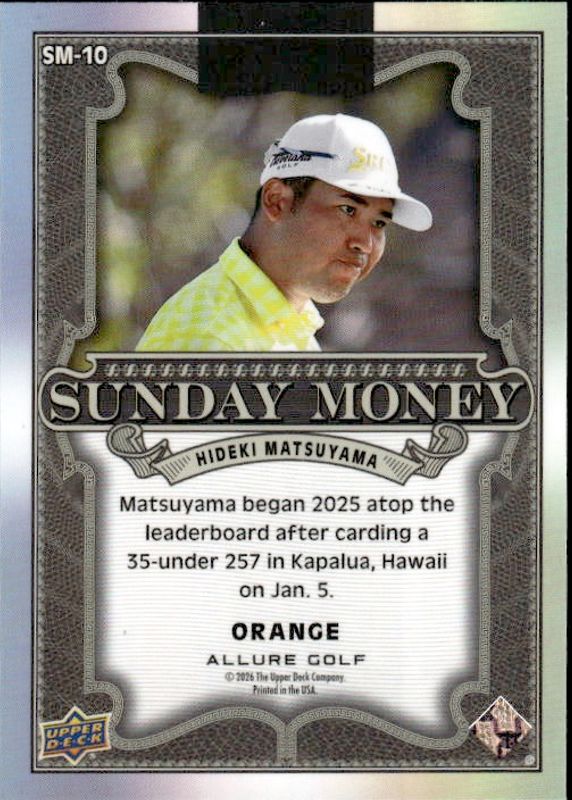2026 Upper Deck Allure Golf Hideki Matsuyama #SM-10 Sunday Money Orange 