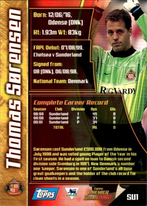 Hovedbilde 2001-02 Topps Premier Gold 2002 Thomas Sorensen ...
