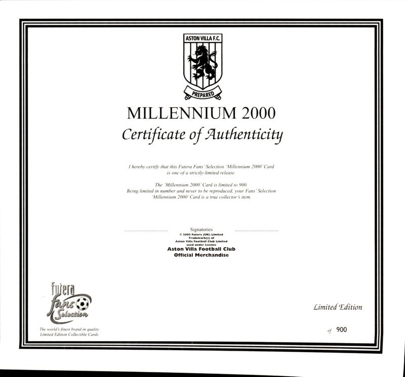 CENTER CARD FUTERA ASTON VILLA MILLENNIUM 2000 