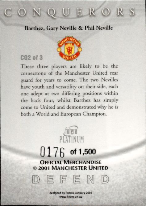 Main Image 2001 3 CARD SETT CQ1-3 Futera Manchester United ...