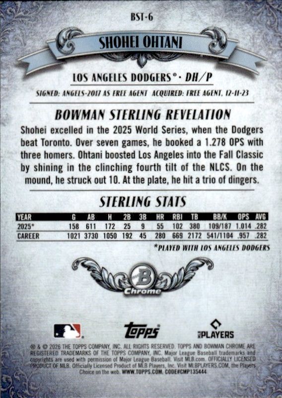 2026 Topps Chrome Shohei Ohtani Bowman Sterling Revelation Dodgers SP #BST-6