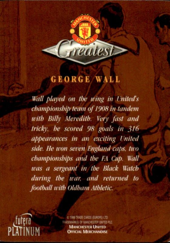 Futera Manchester United Greatest Platinum 1999 - George Wall 22 CARAT GOLD GILDED