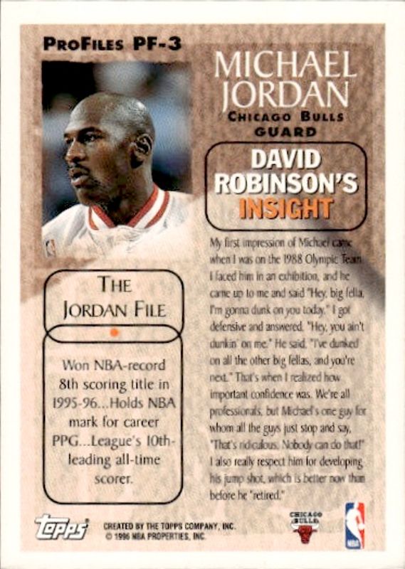 Michael Jordan 1996-97 Topps Pro Files #PF-3 Chicago Bulls