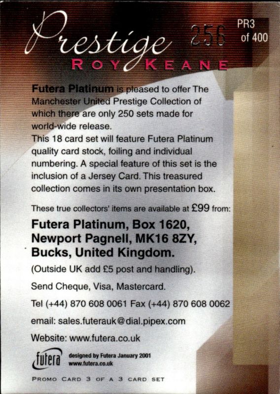 2000-2001 Futera Platinum Prestige Manchester United Promo #256/400 Roy Keane #PR3 