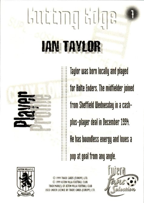 Main Image 1999 ASTON VILLA FUTERA FANS SELECTION SET OF- 9 ...