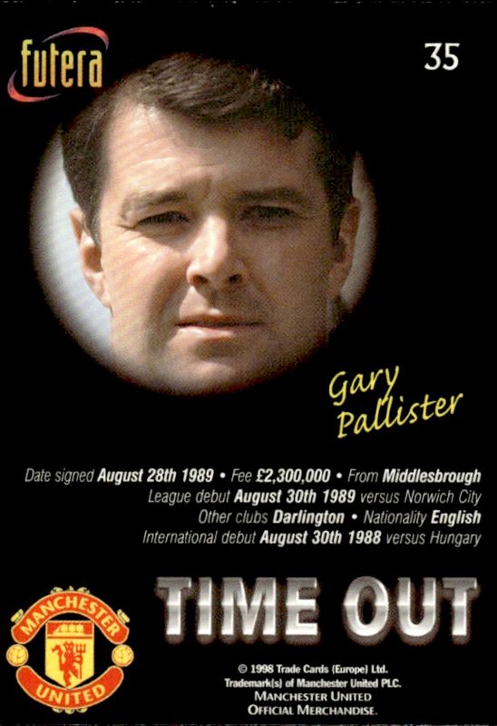 1998 Futera Manchester United Time Out Chrome Foil Gary Pallister #35 PLAYERS EDITION /500