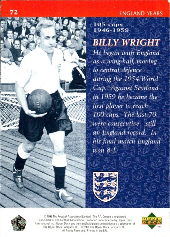 1998 Upper Deck England Billy Wright #72 Englan