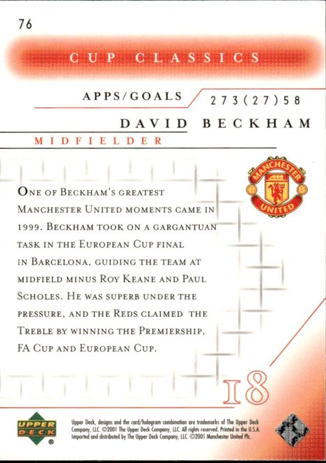 Main Image 2001-02 Upper Deck Manchester United Cup Classics ...