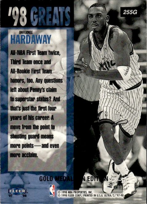 Main Image 1998 Ultra Anfernee Hardaway 98 Greats Gold ...