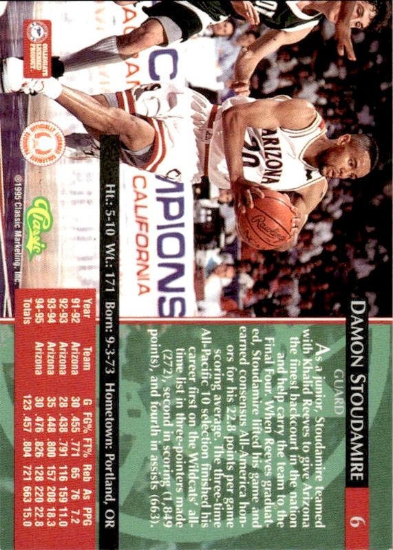 1995 Classic Rookies Auto Edition Damon Stoudamire #6 RC