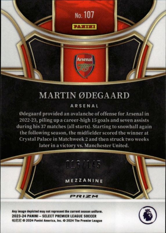 2023 Select Premier League Mezzanine  #16/145 Prizm Martin Odegaard #107