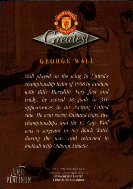 1998-99 Futera Platinum Manchester United Greatest George Wall 22 CARAT GOLD EDGES