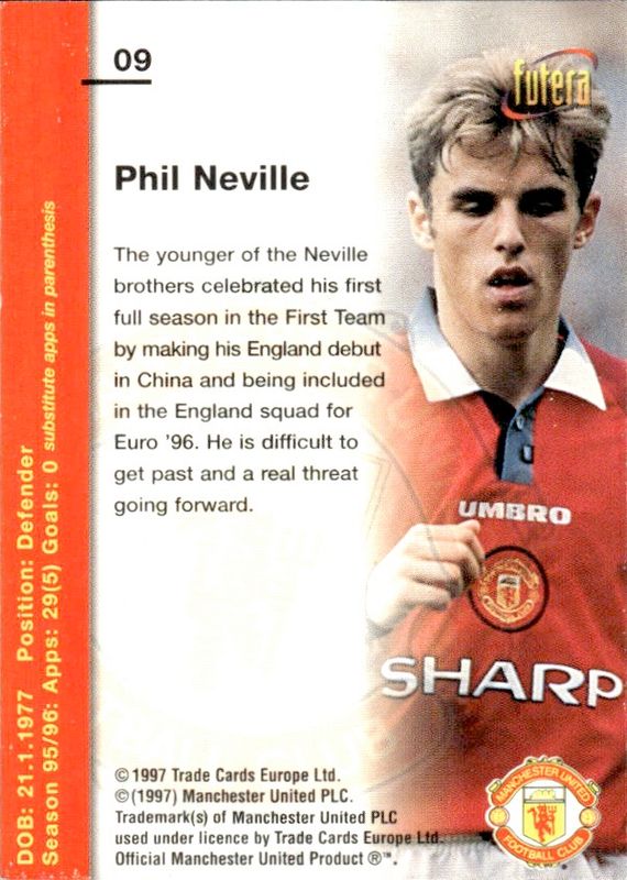 1997 Futera Manchester United FC Phil Neville #09