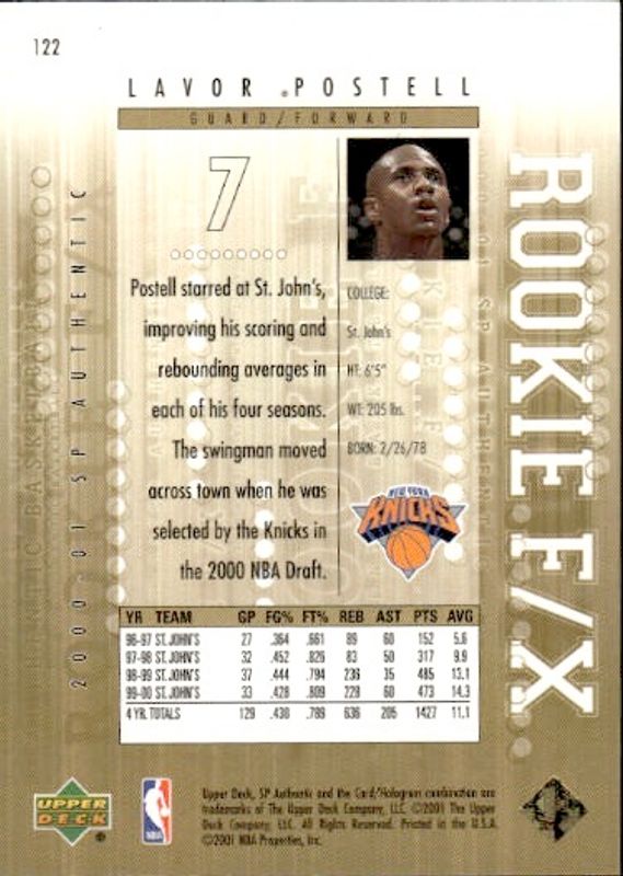2000-01 SP Authentic Rookie F/X 670/2000 Lavor Postell #122 
