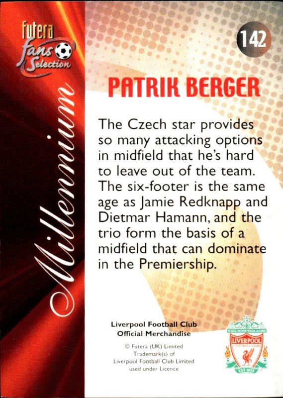 2000 Futera Fans Selection Liverpool Millennium Patrik Berger #142 22 CARAT GOLD GILDED EDGES
