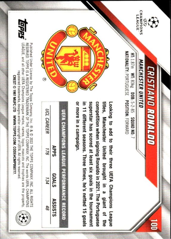 2022 CRISTIANO RONALDO TOPPS UEFA CHAMPIONS LEAGUE