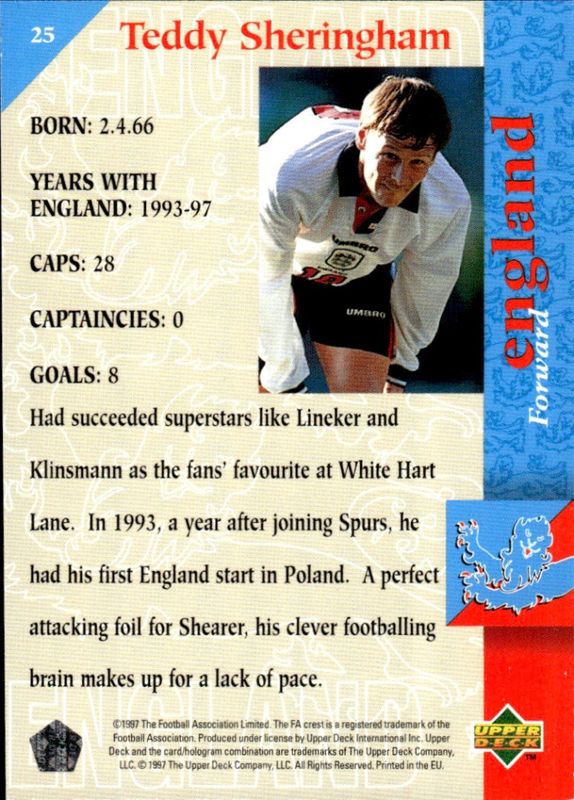 1997-98 Upper Deck England the squad Teddy Sheringham #25 