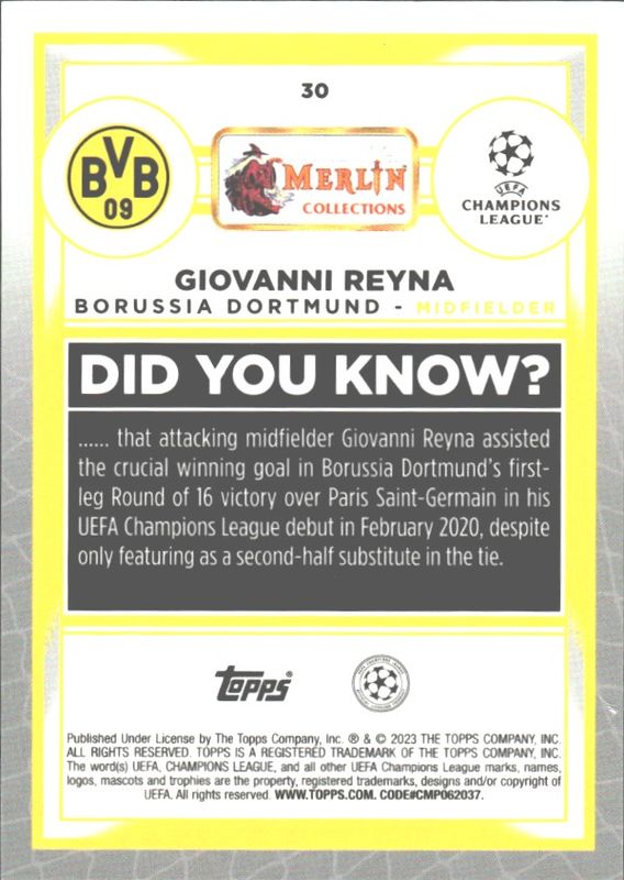 Topps Merlin Chrome 2022/23 Giovanni Reyna Borussia Dortmund 