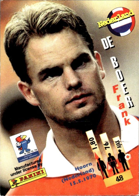 Frank De Boer Netherlands Panini France 98 Card No. 48 World Cup 1998