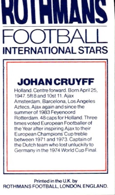 1984 Rothmans Football International Stars Johan Cruyff 4vc