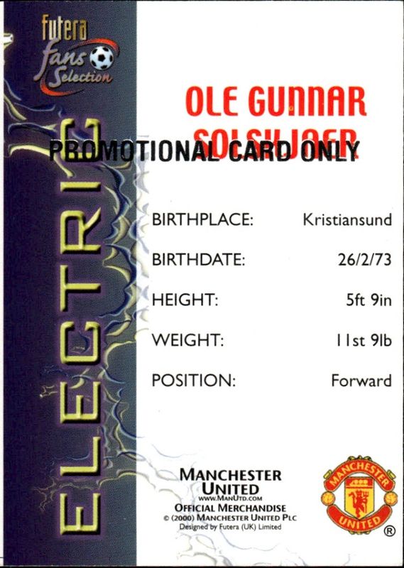 2000 Futera Fans Selection Manchester United Electric Ole Gunnar Solskjaer PROMO