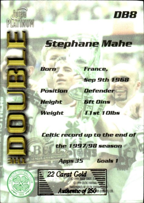 Main Image 1998 Futera Platinum Celtic The Double GOLD  ...
