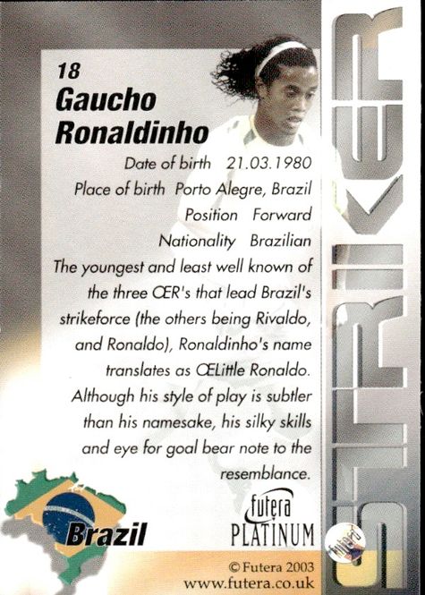 Hovedbilde Futera Platinum 2003 Ronaldinho Brazil Paris ...