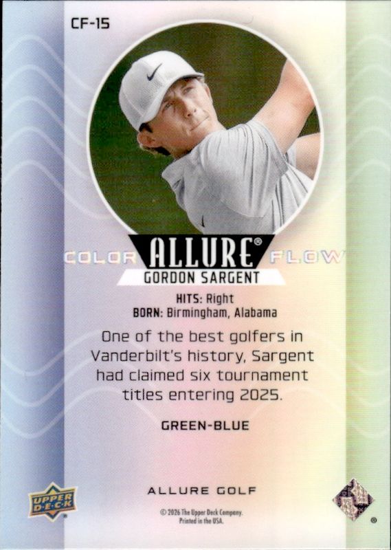 2026 Upper Deck Allure Golf Color Flow CF-15 Gordon Sargent Green-Blue