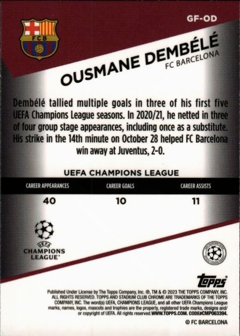 Main Image 2022-23 Stadium Club Chrome UEFA - OUSMANE ...