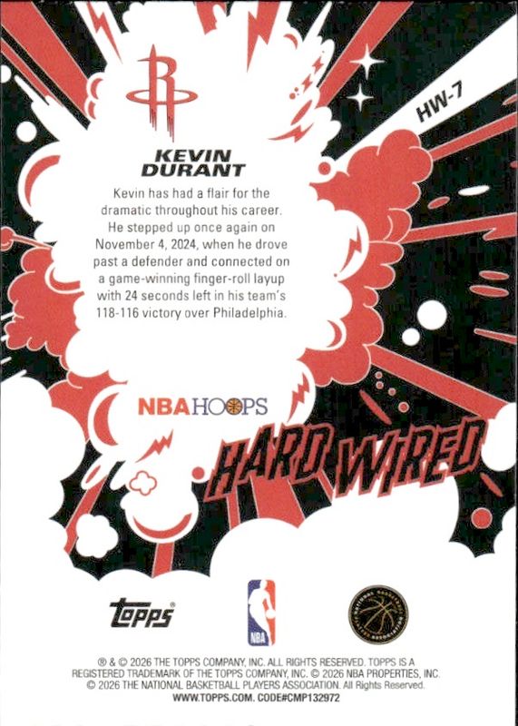 2025-26 Topps NBA Hoops - Kevin Durant HW-7 - Hard Wired Insert