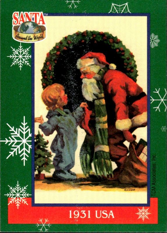 1995 TCM #17 Santa Around the World: Santa & Snowflakes 1931 USA Christmas Card