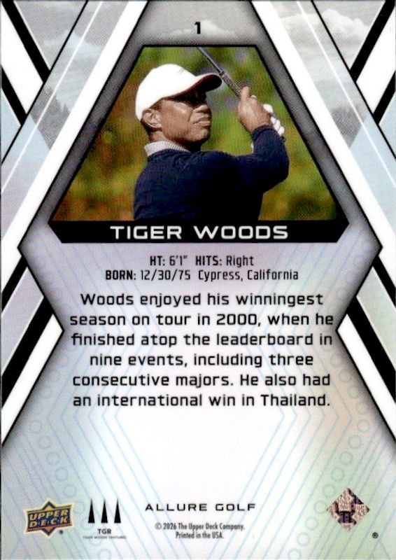 2026 Upper Deck Allure Golf Tiger Woods #1 Base