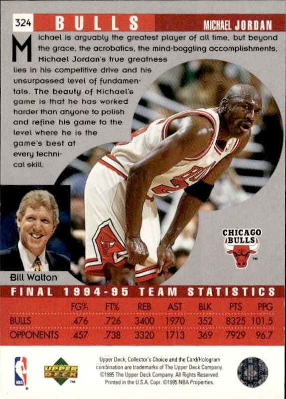 1995 Michael Jordan 324 UPPER DECK Collector's CHOICE 